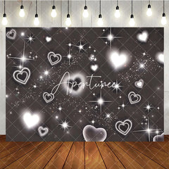 Aperturee - Aperturee Elegant Black and White Glowing Hearts and Sparkling Stars Glitter Birthday Backdrop Dreamy Celebration Party Decor