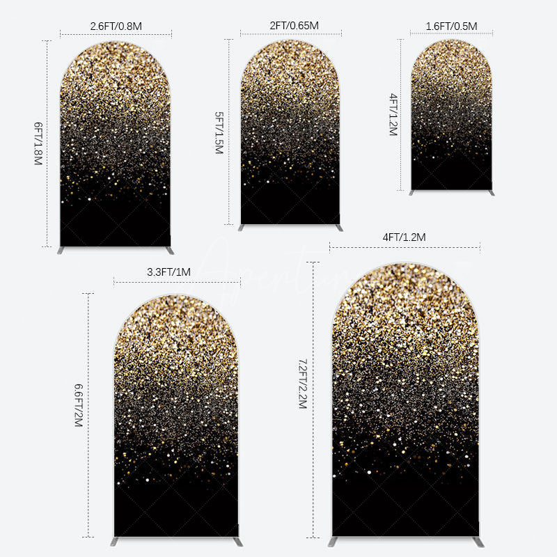 Aperturee - Aperturee Elegant Black Gold Glitter Birthday Arch Backdrop