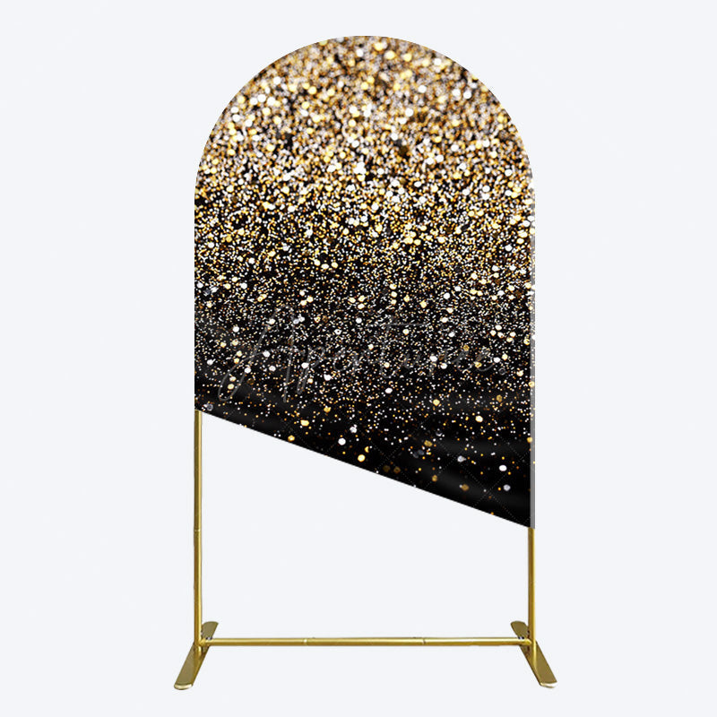 Aperturee - Aperturee Elegant Black Gold Glitter Birthday Arch Backdrop