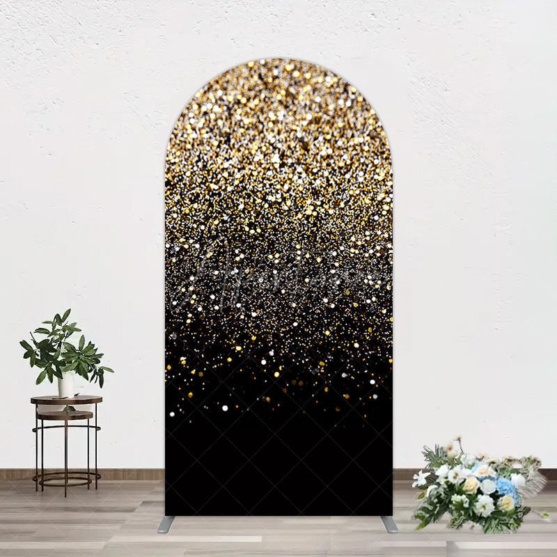 Aperturee - Aperturee Elegant Black Gold Glitter Birthday Arch Backdrop