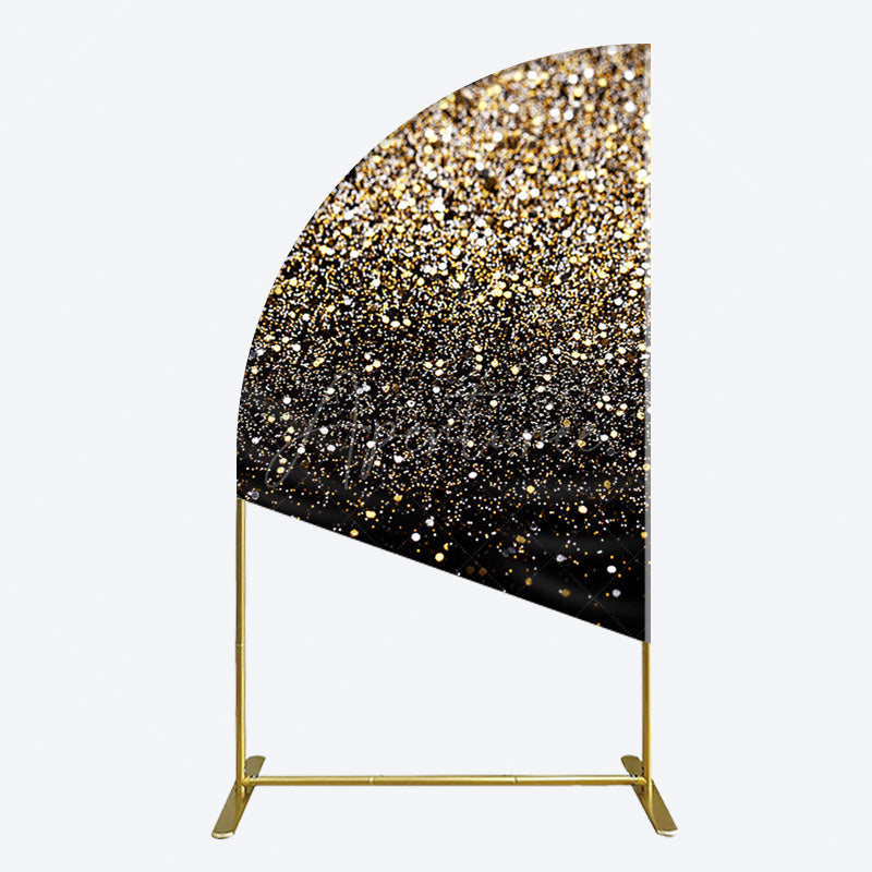 Aperturee - Aperturee Elegant Black Gold Glitter Birthday Half Moon Arch Backdrop