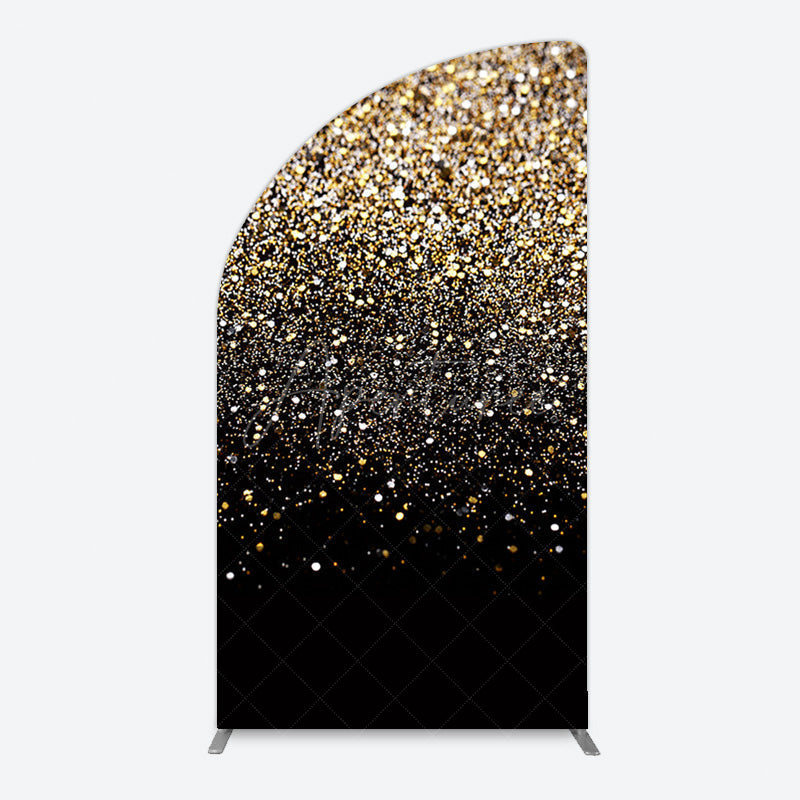 Aperturee - Aperturee Elegant Black Gold Glitter Birthday Half Moon Arch Backdrop