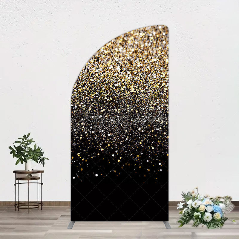 Aperturee - Aperturee Elegant Black Gold Glitter Birthday Half Moon Arch Backdrop