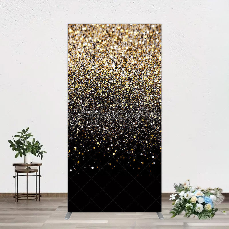 Aperturee - Aperturee Elegant Black Gold Glitter Birthday Rectangle Backdrop