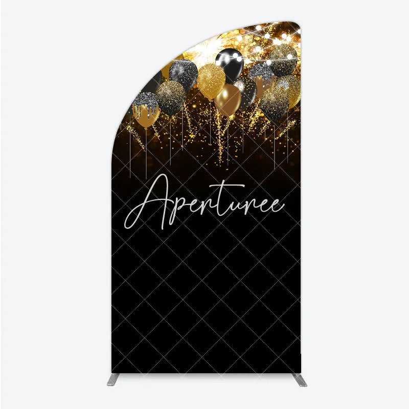 Aperturee - Aperturee Elegant Black Gold Silver Glitter Balloons Half Moon Arch Backdrop Fireworks Celebration Party Decor