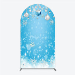 Aperturee - Aperturee Elegant Blue and Silver Winter Holiday Round Top Arch Backdrop featuring Snowflakes and Pearl Ornaments