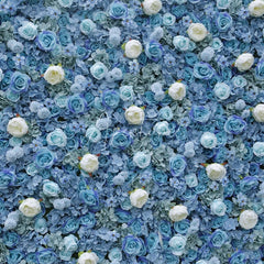 Aperturee - Aperturee Elegant Blue and White Rose Artificial Flower Wall Lush Hydrangea Floral Backdrop for Wedding Party Decor