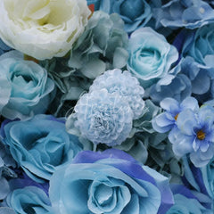 Aperturee - Aperturee Elegant Blue and White Rose Artificial Flower Wall Lush Hydrangea Floral Backdrop for Wedding Party Decor