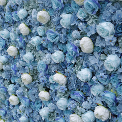 Aperturee - Aperturee Elegant Blue and White Rose Artificial Flower Wall Lush Hydrangea Floral Backdrop for Wedding Party Decor