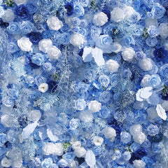 Aperturee - Aperturee Elegant Blue and White Rose Artificial Flower Wall Romantic Floral Backdrop for Wedding and Event Decor