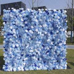 Aperturee - Aperturee Elegant Blue and White Rose Artificial Flower Wall Romantic Floral Backdrop for Wedding and Event Decor