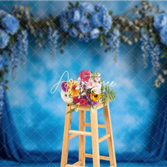 Aperturee - Aperturee Elegant Blue Floral Arch Photography Backdrop with Peonies and Wisteria Textured Sky Background for Baby Shower Party