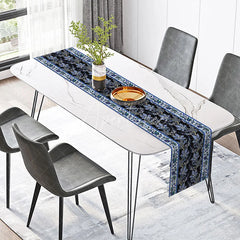 Aperturee - Aperturee Elegant Blue Floral Table Runner with Paisley Border Ethnic Botanical Design for Dining Table Decor