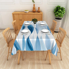 Aperturee - Aperturee Elegant Blue Wave Pattern Rectangle Tablecloth Modern Abstract Ocean Decor for Party Minimalist Home Dining Table