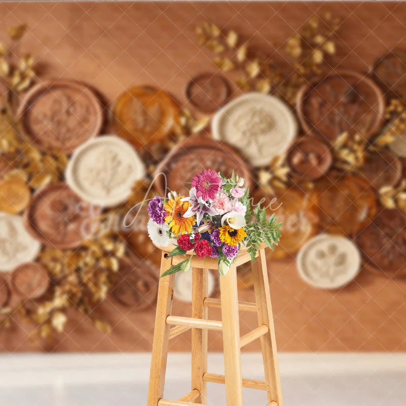 Aperturee - Aperturee Elegant Bronze and Gold Embossed Botanical Photography Backdrop Autumn Harvest Theme for Fall Decor