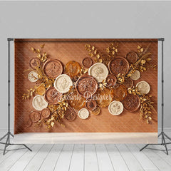 Aperturee - Aperturee Elegant Bronze and Gold Embossed Botanical Photography Backdrop Autumn Harvest Theme for Fall Decor