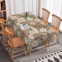 Aperturee - Aperturee Elegant Brown Floral Rectangle Tablecloth Beige Flowers Modern Farmhouse Kitchen Dining Decor