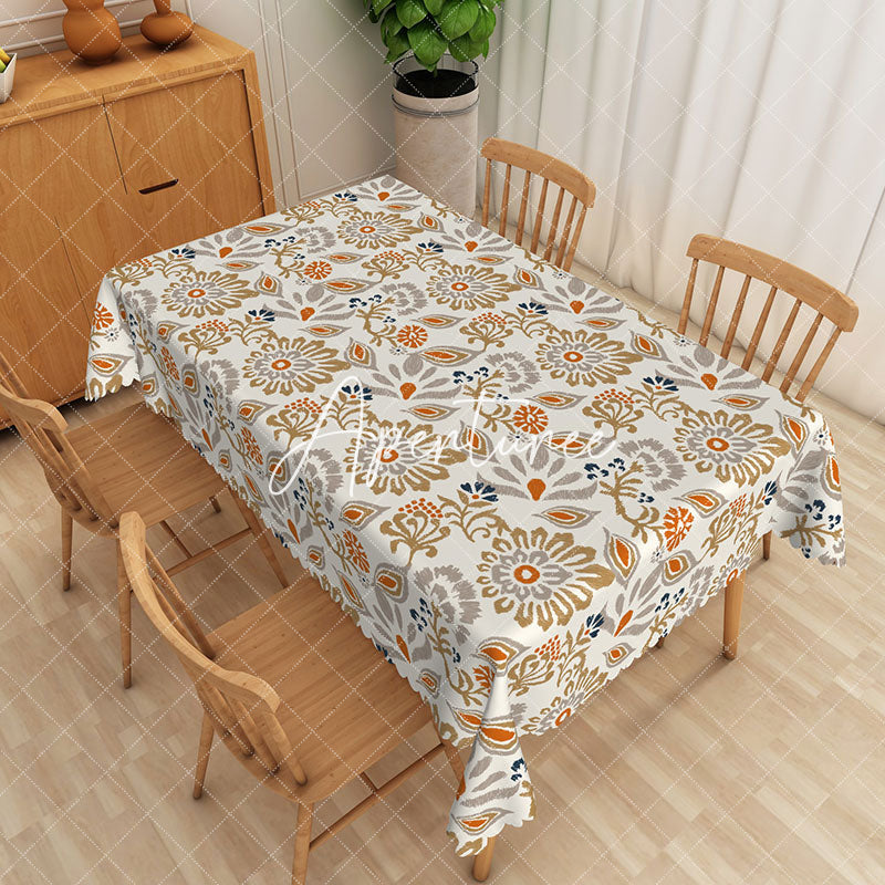 Aperturee - Aperturee Elegant Classical Orange Grey Blue Flower Tablecloth
