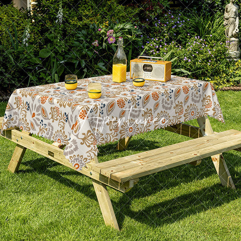 Aperturee - Aperturee Elegant Classical Orange Grey Blue Flower Tablecloth