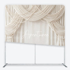 Aperturee - Aperturee Elegant Cream Fabric Drapes with Pearl Strings Square Double-Sided Backdrop Luxury Wedding and Event Decor