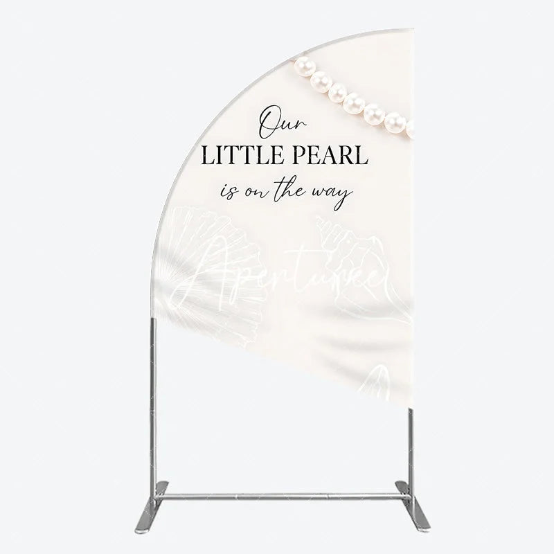 Aperturee - Aperturee Elegant Cream Little Pearl Baby Shower Half Moon Arch Backdrop Nautical Seashell and Pearl Design