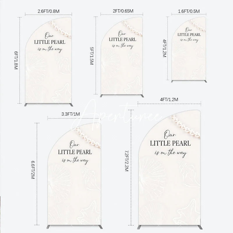 Aperturee - Aperturee Elegant Cream Little Pearl Baby Shower Half Moon Arch Backdrop Nautical Seashell and Pearl Design