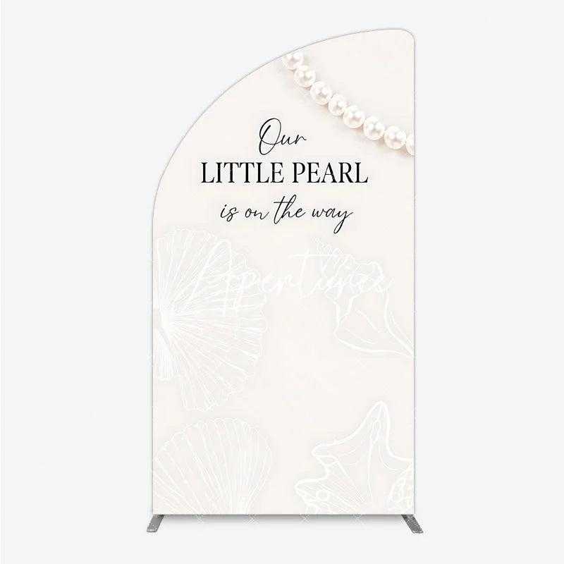 Aperturee - Aperturee Elegant Cream Little Pearl Baby Shower Half Moon Arch Backdrop Nautical Seashell and Pearl Design