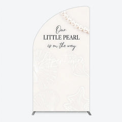 Aperturee - Aperturee Elegant Cream Little Pearl Baby Shower Half Moon Arch Backdrop Nautical Seashell and Pearl Design