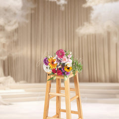 Aperturee Aperturee Elegant Cream Stage Photography Backdrop Dreamy Wedding or Recital Scenery with White Trees and Curtains