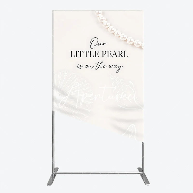 Aperturee - Aperturee Elegant Creamy White Pearl and Seashell Rectangle Arch Backdrop Our Little Pearl is on the Way Baby Shower Decor