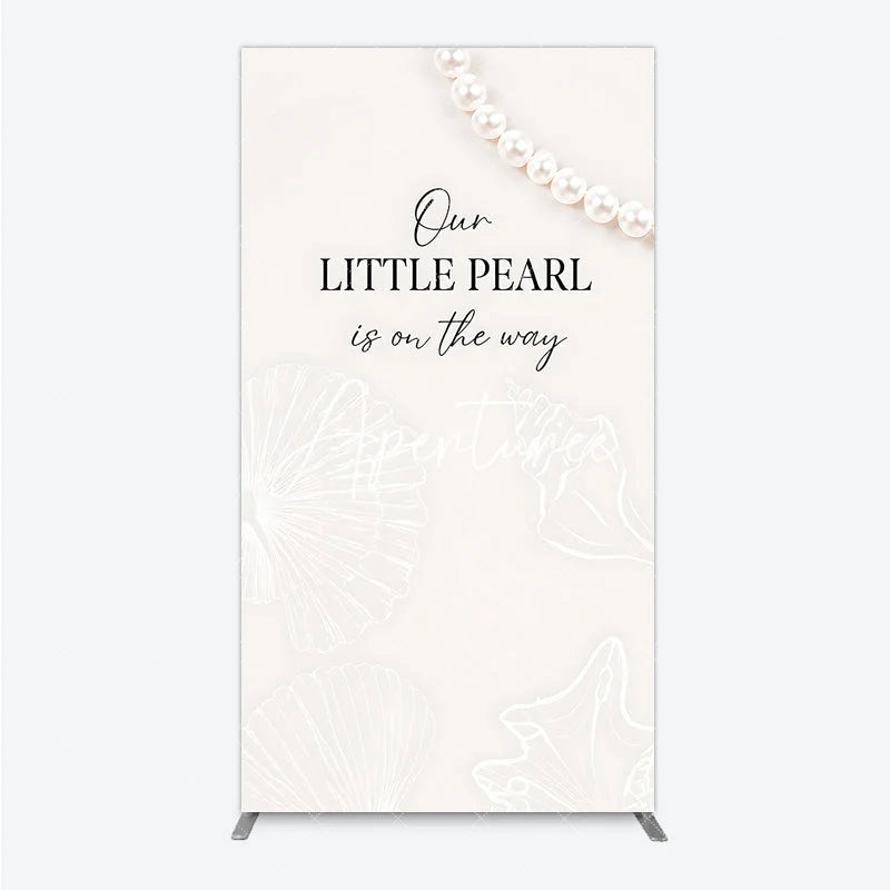 Aperturee - Aperturee Elegant Creamy White Pearl and Seashell Rectangle Arch Backdrop Our Little Pearl is on the Way Baby Shower Decor