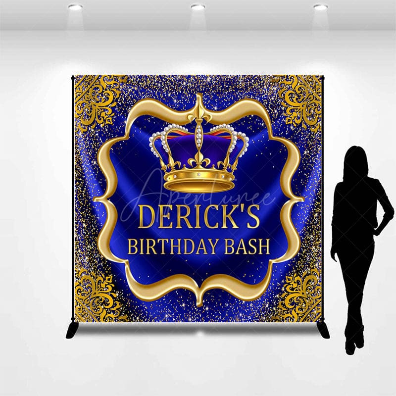 Aperturee - Aperturee Elegant Crown Curtain Happy Birthday Custom Backdrop