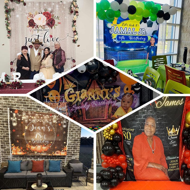 Aperturee - Aperturee Elegant Crown Curtain Happy Birthday Custom Backdrop