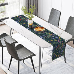 Aperturee - Aperturee Elegant Dark Blue Floral Table Runner Fresh Spring Wildflower Design Moody Botanical Wedding or Kitchen Decor