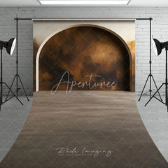 Aperturee - Aperturee Elegant Dark Brown and Gold Abstract Arched Alcove Sweep Backdrop Old Master Style Portrait Photography