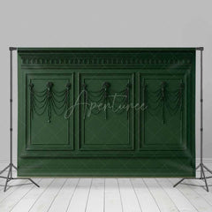 Aperturee Aperturee Elegant Dark Green Wall Photography Backdrop Classic Molding with Shells and Pearls Vintage Luxury Interior