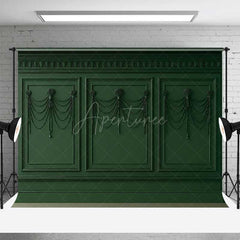 Aperturee Aperturee Elegant Dark Green Wall Photography Backdrop Classic Molding with Shells and Pearls Vintage Luxury Interior