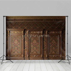 Aperturee - Aperturee Elegant Dark Wood Gold Ornate Damask Photography Backdrop Classic Red Green Pattern Wall Decor for Portraits