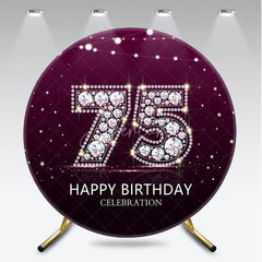 Aperturee - Aperturee Elegant Diamond 75th Birthday Round Backdrop Sparkling Purple Happy Birthday Celebration Decor
