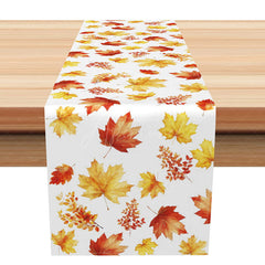 Aperturee - Aperturee Elegant Fall Table Runner with Sweet Autumn Maple Leaves for Thanksgiving Holiday and Seasonal Decor