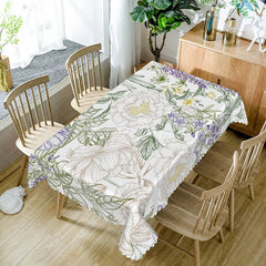Aperturee - Aperturee Elegant Fine Art Rectangle Tablecloth with Spring Flowers for Sophisticated Dining and Wedding Decor