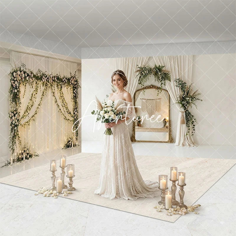 Aperturee - Aperturee Elegant Floral Arch and Gold Mirror Room Set Backdrop Bohemian Wedding Party Photography Decor