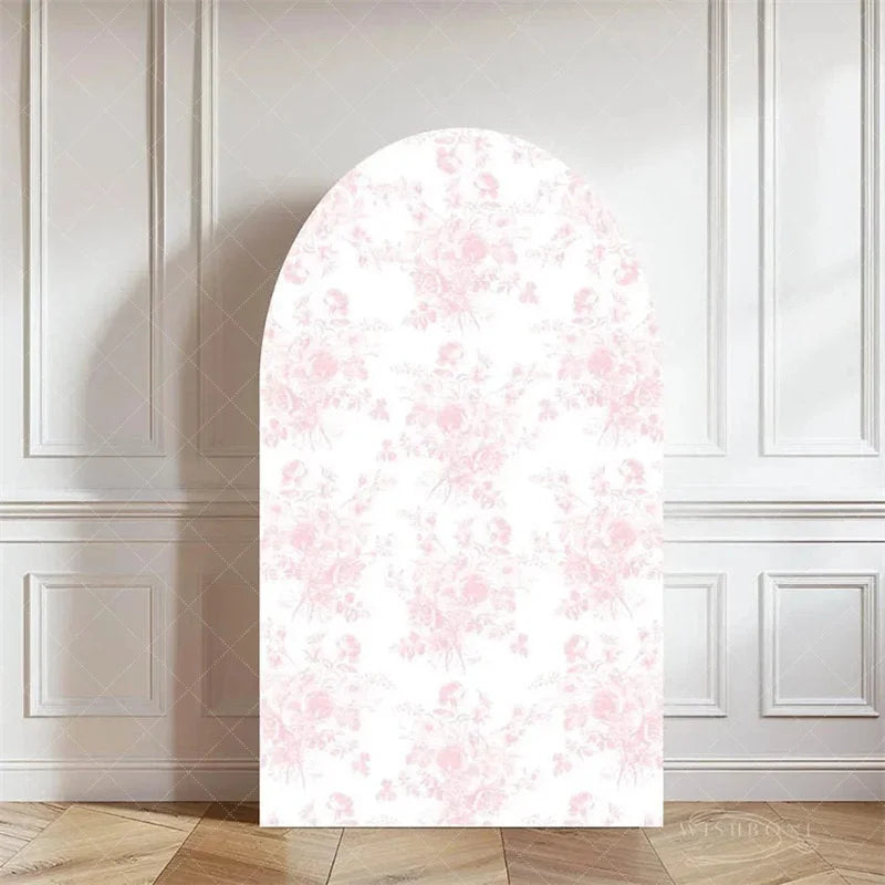 Aperturee - Aperturee Elegant Floral Arch Backdrop French Country Toile Inspired Pattern for Romantic Wedding or Bridal Shower