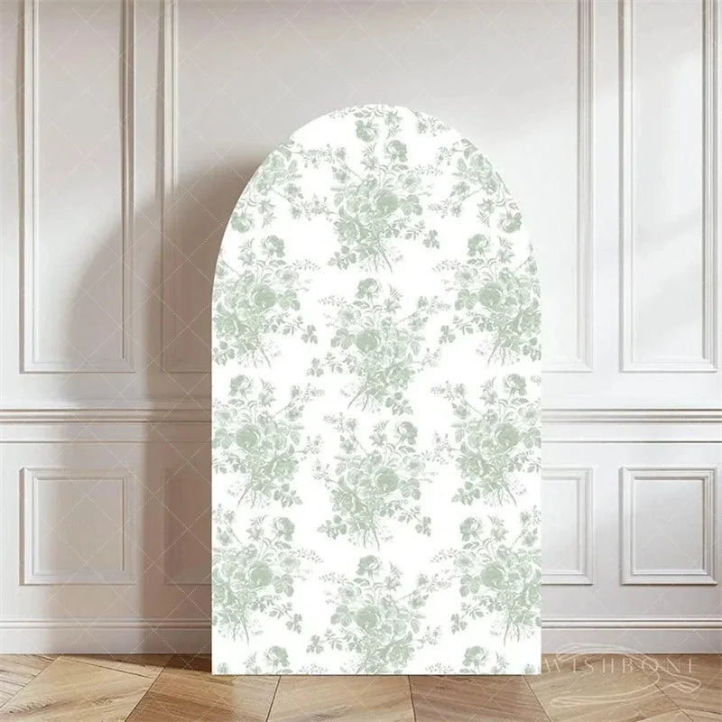 Aperturee - Aperturee Elegant Floral Arch Backdrop French Country Toile Inspired Pattern for Romantic Wedding or Bridal Shower