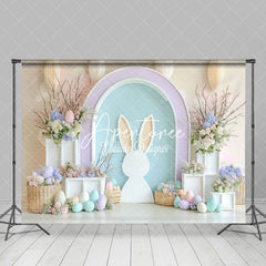 Aperturee - Aperturee Elegant Floral Arch Bunny Eggs Easter Photo Backdrop