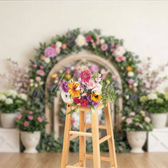 Aperturee - Aperturee Elegant Floral Arch Photography Backdrop with Happy Mother’s Day Sign Spring Pastel Flowers and Wooden Lattice Decor