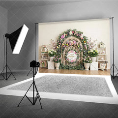 Aperturee - Aperturee Elegant Floral Arch Photography Backdrop with Happy Mother’s Day Sign Spring Pastel Flowers and Wooden Lattice Decor