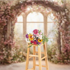 Aperturee - Aperturee Elegant Floral Arch with Window Photography Backdrop Romantic Garden Party Decor