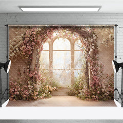 Aperturee - Aperturee Elegant Floral Arch with Window Photography Backdrop Romantic Garden Party Decor