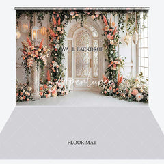 Aperturee - Aperturee Elegant Floral Archway and White Door Combo Set Backdrop Romantic Wedding Bridal Shower Party Decoration